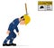 A hammer is falling on the worker`s head