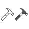 Hammer line and solid icon, construction tools concept, mallet vector sign on white background, outline style icon for