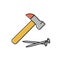hammer and nails. hand locksmith tools. vector icon in flat style