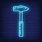 Hammer neon construction repair tool icon, concept sledgehammer work toolkit renovation house line flat vector illustration,