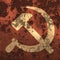 Hammer and sickle high quality illustration overlay with grunge texture - Communism yellow symbol isolated on red