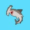 Hammerhead shark pixel art. 8 bit Fish hammer. marine predator vector illustration