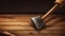 Hammering It Home: Illustration of a Hammer Striking a Nail on Wooden Board Background