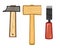 Hammers and chisel. Vector. Steel hammer for hammering nails. Wooden hammer for hitting the boards.