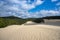 Hammerstone Sandblow and Lake Wabby which being eaten up by the Desert Sand dunes on Fraser Island, Great Sandy National Park, Que