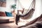 Hammock chair boho style in blurred room. Generative ai