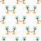 Hammock between coconut palm trees repeating vector background. Seamless summer pattern.
