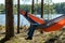 Hammock forest between trees holiday woman relax sunny wather