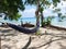 A hammock hanging  in between trees for tourists  along with  chairs  to observe neil iland of andaman