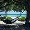 a hammock hanging between two trees on the beach
