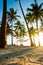 Hammock, huts and palm trees