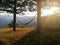 Hammock on mountain at sunset