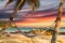 Hammock on palm trees at sunset. Tropical resort, vacation at sea