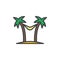 Hammock between palms trees filled outline icon