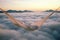 Hammock suspended above the clouds in the morning. Generative AI