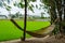 Hammock swing Made from bamboo in garden.