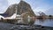 Hamnoy harbour at Reinefjorden on the Lofoten in Norway in winter