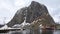 Hamnoy harbour at Reinefjorden on the Lofoten in Norway in winter