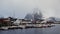 Hamnoy harbour at Reinefjorden on the Lofoten in Norway in winter in the mist