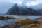 Hamnoy, Norway - November 17, 2018: Tourist take a photograph landscape at Hamnoy village