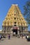 HAMPI, KARNATAKA, INDIA, NOVEMBER 2017, Visitors visits entrance Gopuram or gate of Virupaksha Temple, Hampi