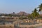 hampi village scenic view with rock stone mountains in background and village in foreground