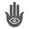 Hamsa glyph icon, luck and talisman, hand sign, vector graphics, a solid pattern on a white background.