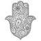 Hamsa hand drawn symbol with flower. Decorative pattern in oriental style for interior decoration and henna drawings. The ancient