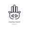 hamsa hand outline icon. isolated line vector illustration from religion collection. editable thin stroke hamsa hand icon on white