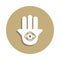 Hamsa hand sign icon in badge style. One of religion symbol collection icon can be used for UI, UX