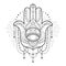 Hamsa icon. Monochrome vector illustration is isolated on a white background. Esoteric protective amulet hand of Fatima.