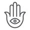 Hamsa line icon, luck and talisman, hand sign, vector graphics, a linear pattern on a white background.