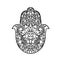 Hamsa symbol. Fatima hand pattern. Indian mandala ornament. Asian authentic vector illustration. Third eye.