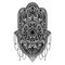 Hamsa talisman religion Asian. Black color graphic in white background. Symbol of protection and talisman against the evil eye.