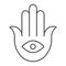 Hamsa thin line icon, luck and talisman, hand sign, vector graphics, a linear pattern on a white background.