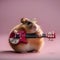 A hamster as a rock and roll musician, strumming a tiny electric guitar2
