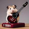 A hamster as a rock and roll musician, strumming a tiny electric guitar4
