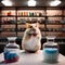 A hamster as a scientist, surrounded by beakers and test tubes in a lab coat4