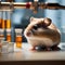 A hamster as a scientist, surrounded by beakers and test tubes in a lab coat5