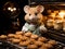 Hamster chef bakes cookies in mini oven