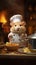 Hamster cook in a chef's hat stands in the background of the kitchen