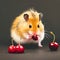 Hamster, cute pet eats cherries ai Generated, generative AI, CGI graphics