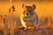 Hamster in the desert at sunset, AI