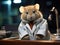 Hamster doctor with stethoscope in coat