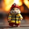 Hamster dressed as little firefighter, isolated, alone in image. Created using ai generative.