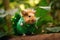 A hamster dressed in a green costume. Generative AI image.