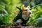 A hamster dressed up in a green and white costume. Generative AI image.