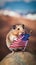 A hamster holding an american flag on top of a rock. Generative AI image.