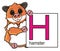 Hamster holding a card with the letter H