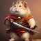 hamster holding a sword. Hamster is wearing a knights dress. cute Hamster. Generative AI